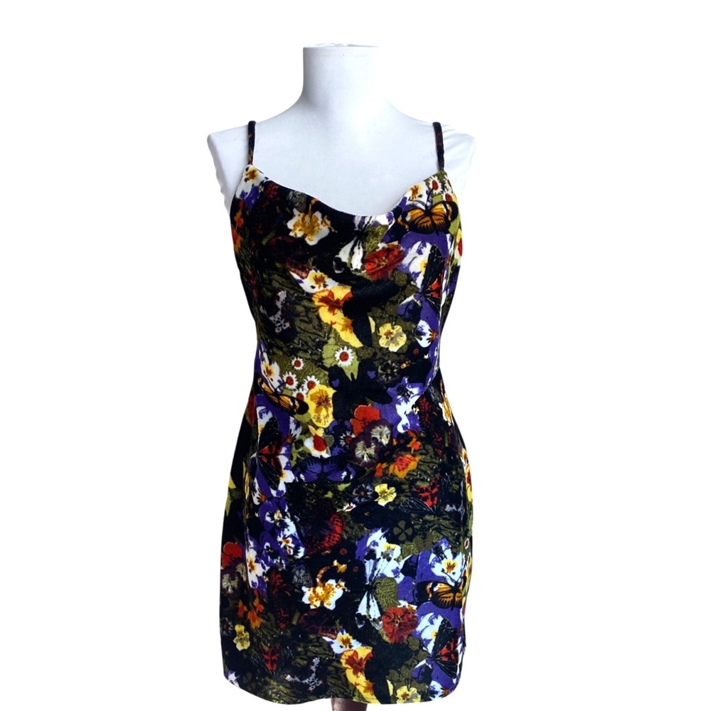 URBAN OUTFITTERS Mallory Velvet Dark Floral Butterfly Sleeveless Mini Dress SZ M